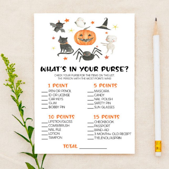 Halloween Pumpkin What's In Purse Baby Shower Game Stationery (Creator Uploaded)