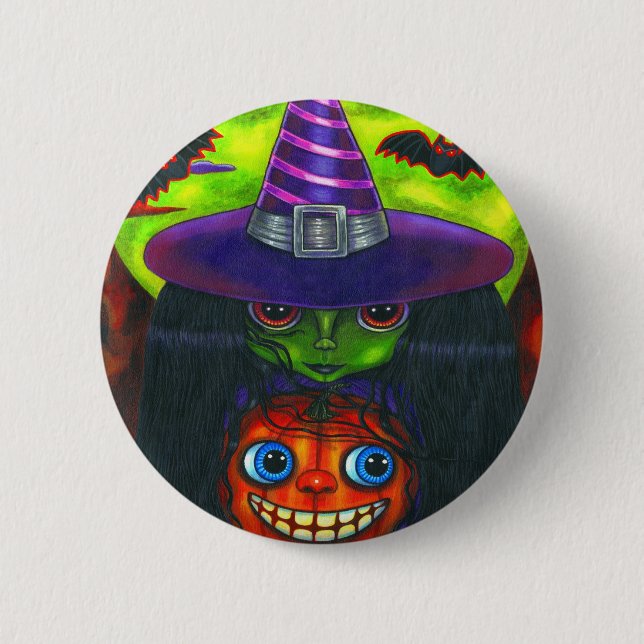 Halloween Pumpkin Witch Button (Front)