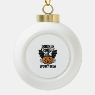 Halloween Pumpkin Witch Double Trouble Vintage Des Ceramic Ball Christmas Ornament