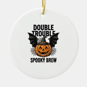 Halloween Pumpkin Witch Double Trouble Vintage Des Ceramic Tree Decoration