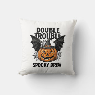 Halloween Pumpkin Witch Double Trouble Vintage Des Cushion