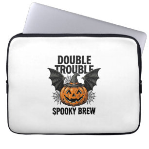 Halloween Pumpkin Witch Double Trouble Vintage Des Laptop Sleeve