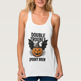 Halloween Pumpkin Witch Double Trouble Vintage Des Singlet