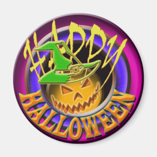 Halloween pumpkin witch face pink purple magnet