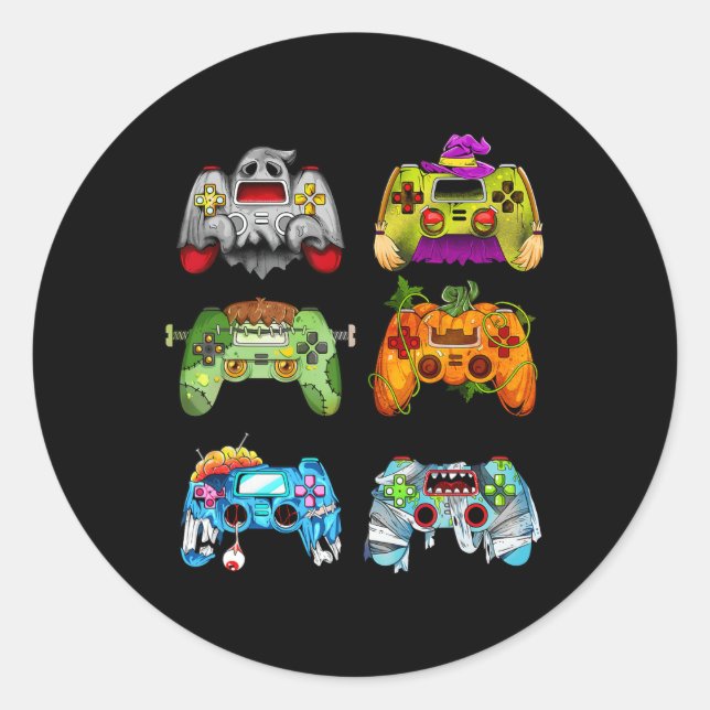 Halloween Pumpkin Witch Gaming Controllers Zombie  Classic Round Sticker (Front)