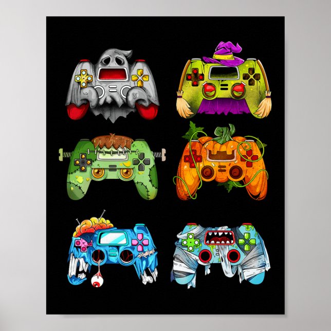 Halloween Pumpkin Witch Gaming Controllers Zombie  Poster (Front)