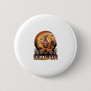 Halloween Pumpkin Witch Hat Black Cat Full Moon_1 6 Cm Round Badge