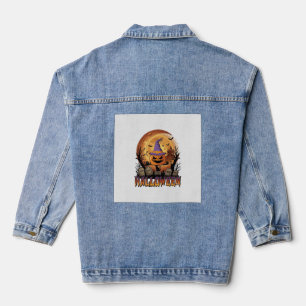 Halloween Pumpkin Witch Hat Black Cat Full Moon_1 Denim Jacket