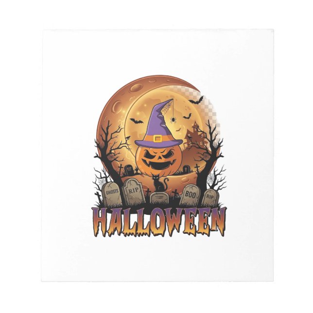 Halloween Pumpkin Witch Hat Black Cat Full Moon_1 Notepad (Front)
