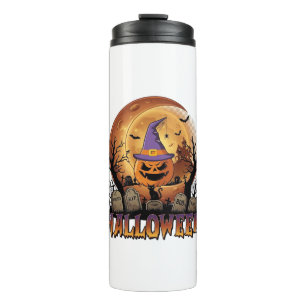 Halloween Pumpkin Witch Hat Black Cat Full Moon_1 Thermal Tumbler