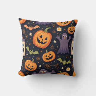 Halloween Pumpkin Witch Hat Pattern Pillow Cushion