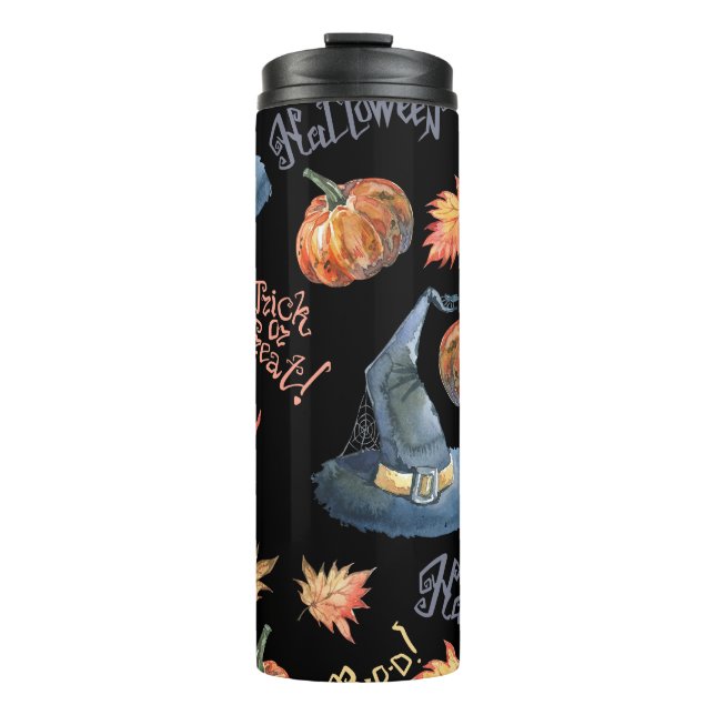 Halloween Pumpkin Witch Hat Pattern Thermal Tumbler (Front)