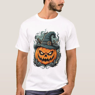 Halloween Pumpkin Witch Hat Scary Design T-Shirt