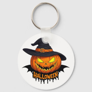 Halloween Pumpkin Witch Hat Spooky Face 🎃 Key Ring