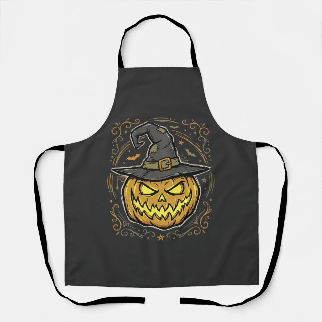 Halloween Pumpkin Witch Hat Vector Design Apron (Front)