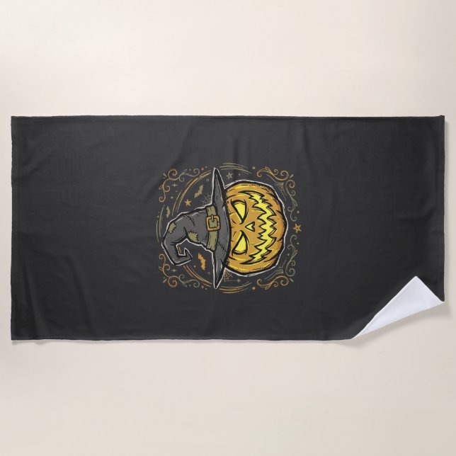 Halloween Pumpkin Witch Hat Vector Design Beach Towel (Front)