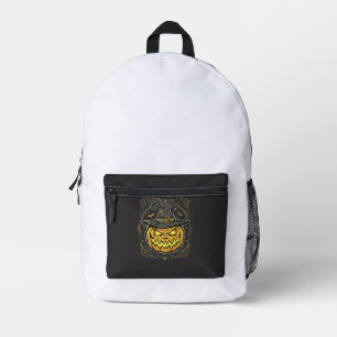 Halloween Pumpkin Witch Hat Vector Design Printed Backpack