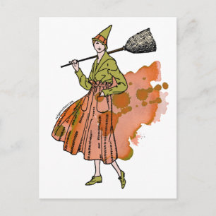 Halloween pumpkin witch postcard