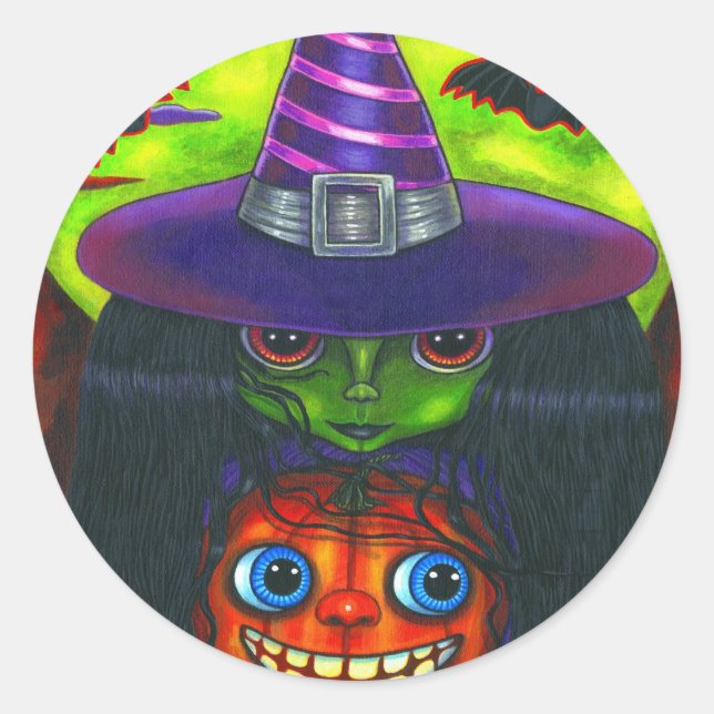 Halloween Pumpkin Witch Sticker (Front)