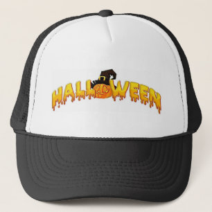 Halloween pumpkin witch trucker hat