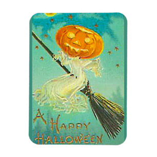 Halloween Pumpkin Witch Vintage Postcard Magnet