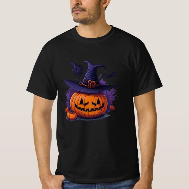 halloween pumpkin with a witch hat T-Shirt (Front)