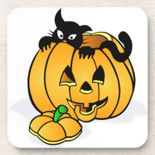 Halloween Pumpkin with Black Cat Coaster