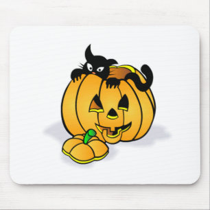 Halloween Pumpkin with Black Cat Mouse Pad