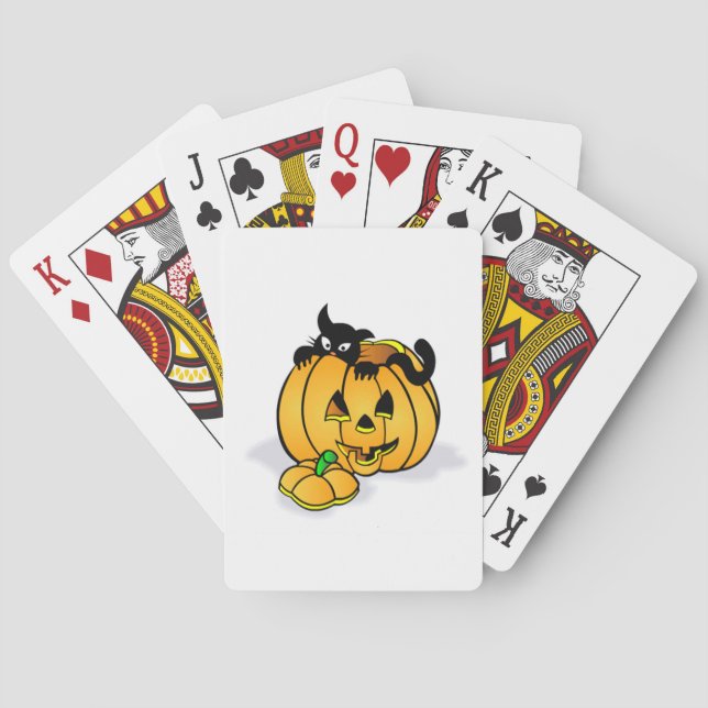 Halloween Pumpkin with Black Cat Playing Cards (Back)