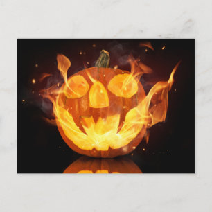 Halloween Pumpkin With Fire Flames Postcard