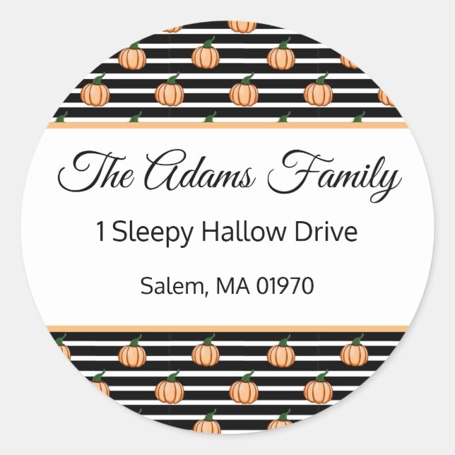 Halloween Pumpkin With Stripes Address Label (Front)