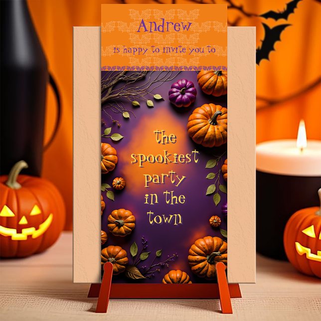 Halloween Pumpkins (Halloween Invitation. customizable illustration full of pumpkins on orange and purple background)