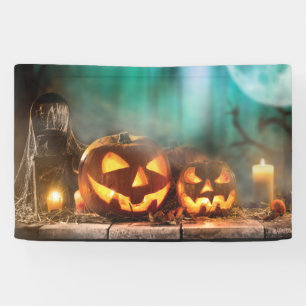 Halloween pumpkins and bats banner