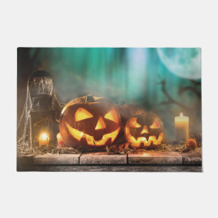 Halloween pumpkins and bats   doormat