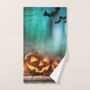 Halloween pumpkins and bats hand towel