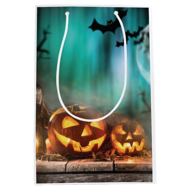 Halloween pumpkins and bats   medium gift bag (Front)