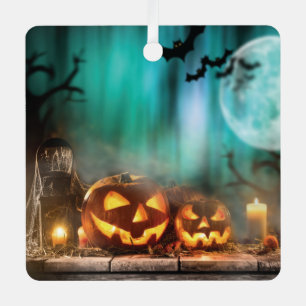 Halloween pumpkins and bats metal tree decoration