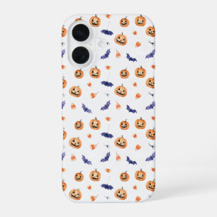 Halloween Pumpkins and Bats Pattern iPhone 16 Case