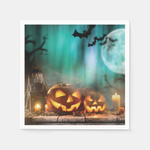 Halloween pumpkins and bats throw pillow napkin