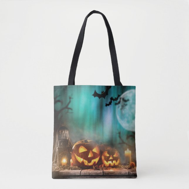 Halloween pumpkins and bats  tote bag (Front)