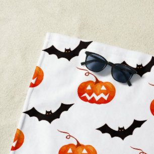 Halloween Pumpkins and Bats, Trick or Treat, Boo Beach Towel