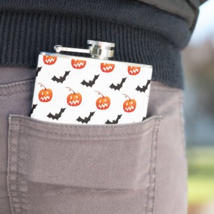 Halloween Pumpkins and Bats, Trick or Treat, Boo Hip Flask