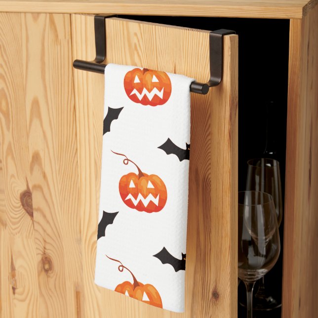 Halloween Pumpkins and Bats, Trick or Treat, Boo Tea Towel (Thirds Fold)
