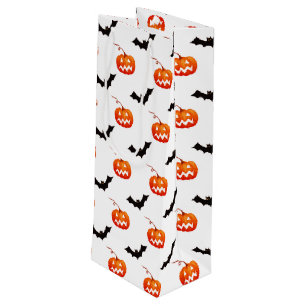 Halloween Pumpkins and Bats, Trick or Treat, Boo Wine Gift Bag