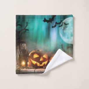Halloween pumpkins and bats  wash cloth