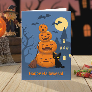 Halloween Pumpkins and Black Cat Card