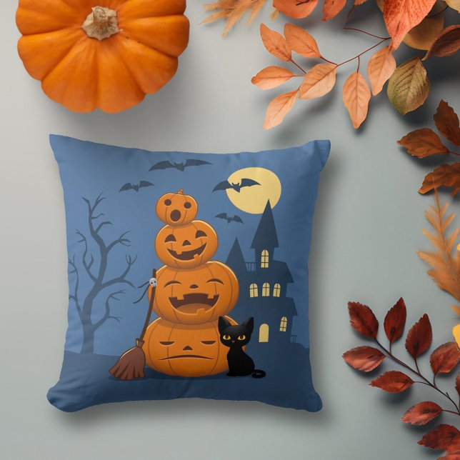 Halloween Pumpkins and Black Cat Cushion (Creator Uploaded)