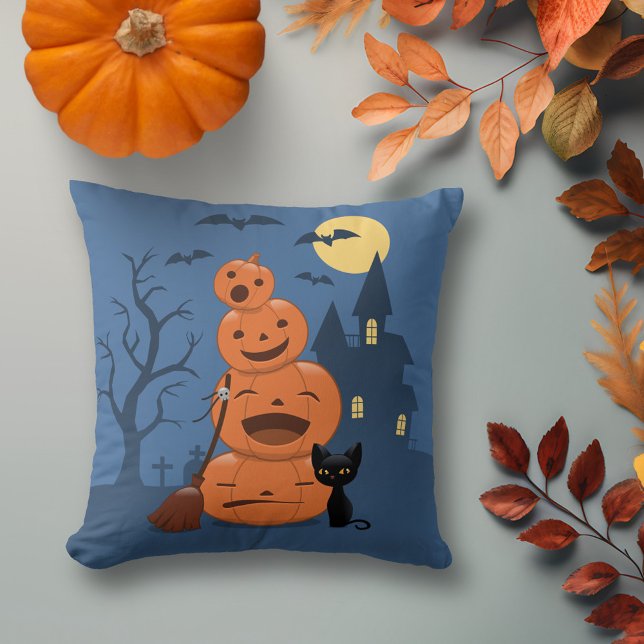 Halloween Pumpkins and Black Cat Cushion (Creator Uploaded)