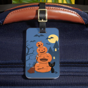 Halloween Pumpkins and Black Cat Luggage Tag