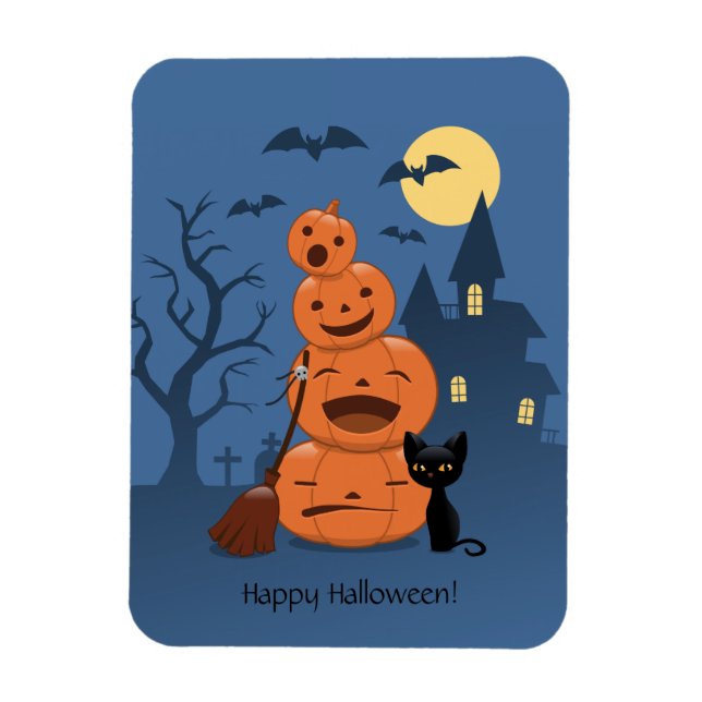 Halloween Pumpkins and Black Cat Magnet (Vertical)